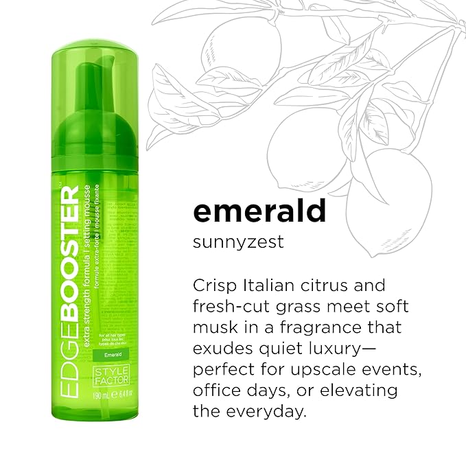 Style Factor EDGE BOOSTER Extra Strength Setting Mousse Travel Size โ Frizz Control, Extra Volume, and Conditioning โ 2.5oz Emerald Mousse for Curly Hair