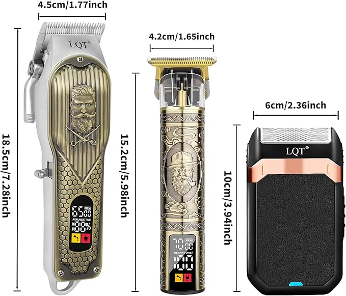 Cordless Hair Clippers Set for Men, Professional Hair and Beard Trimmer Kit with LED Display, Foil Shaver, Powerful Motor, Multiple Combs, Bronze, Grooming Gift for Him, Home and Salon,Barber Kit