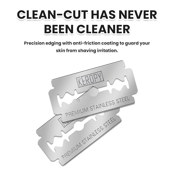 Double Edge Safety Razor Blades-50 Count Premium Razor Blades, Surgical Stainless Steel with Chromium Coating&3X Sharper Edges, Zero Irritation, Fits Most of Safety Razors, Sensitive Skin Safe