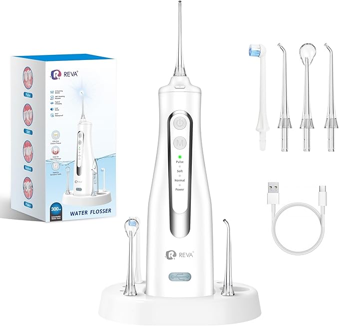 Cordless Water Flosser for Teeth, Gums & Braces β 4 Modes, 300ML Tank, 360Β° Nozzle, IPX7 Waterproof, USB Rechargeable 2000mAh Battery for Home & Travel (M149 Pro White)