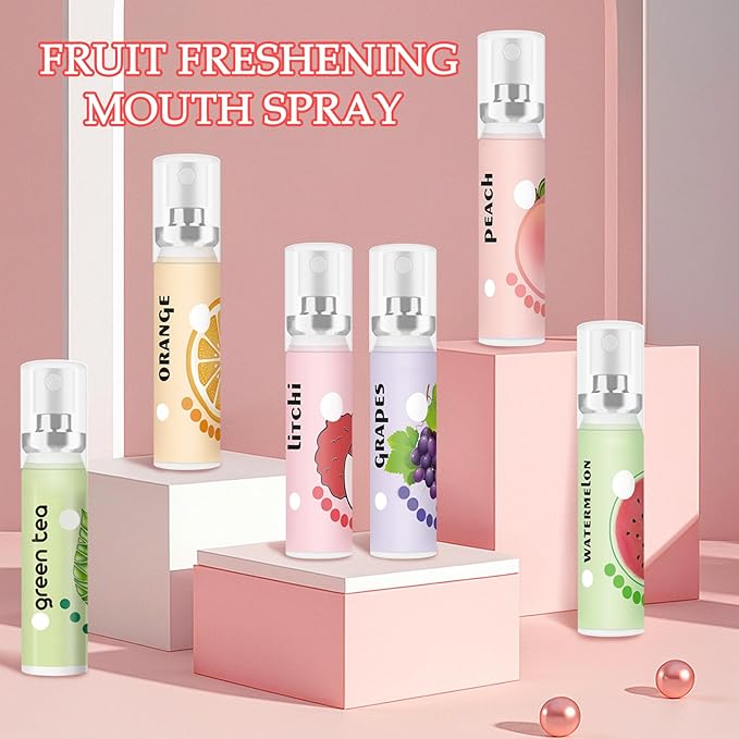 6 Count Breath Spray,Dry Mouth Spray,Breath Freshener,Peach,Grapes and Various Fruit Flavors 0.74 fl.oz/Bottle