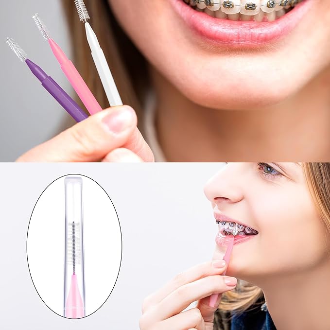 Patelai 100 Pieces Braces Brush for Cleaner Interdental Brush Toothpick Dental Tooth Flossing Head Oral Dental Hygiene Flosser Toothpick Cleaners Tooth Tool(Pastel Colors,Mixed Size)
