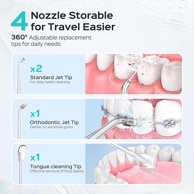 COSLUS T40 Mini Water Flosser for Travel: Portable Lightweight Design Cordless Oral Irrigator with Removable Tank & 4 Modes, IPX7 Waterproof for Braces, Sensitive Teeth Travelers & Family Use, Green