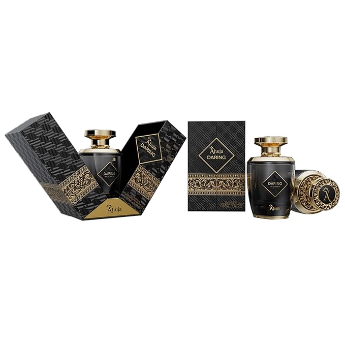 AHUJA Daring Eau De Parfum 3.4 Fl Oz – Long Lasting Perfume for Men w/Pepper & Citrus, Geranium & Patchouli – Bold Masculine Fragrance w/Fresh & Earthy Notes for Everyday Wear – Elegant Gift Scent