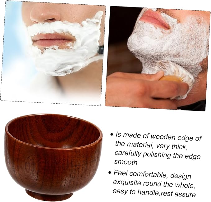GARVALON Wooden Shaving Soap Bowl Mug for Men Thick Polished Wood Shave Soap Container Easy to Clean Stylish Beard Lather Cup for Smooth Wet Shaving