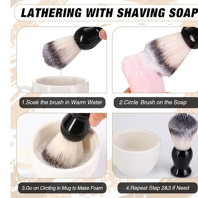 2 Pack Men Shaving Brush,Wet Shave Using Cream & Soap Synthetic Hair Tool with Hard Wood Handle Synthetic Travel Paint Brush for Men Valentine Gifts Hair Salon Tool Home(Black,Classic)