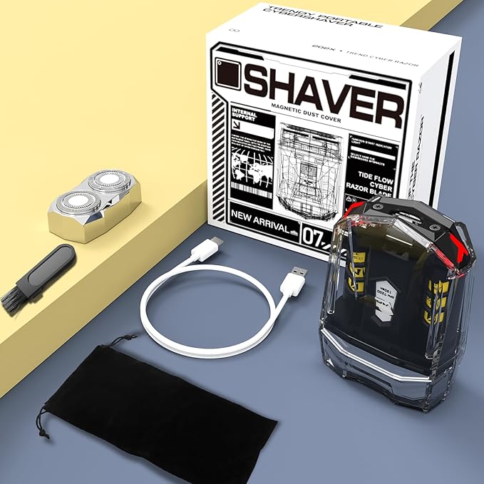 Cyberpunk Mini Electric Shaver, Portable Electric Razor for Men, Smart Display, IPX7 Waterproof, Wet & Dry Shaving, Rechargeable Cordless Rotary Shaver for Home, Office, Car, Gifts