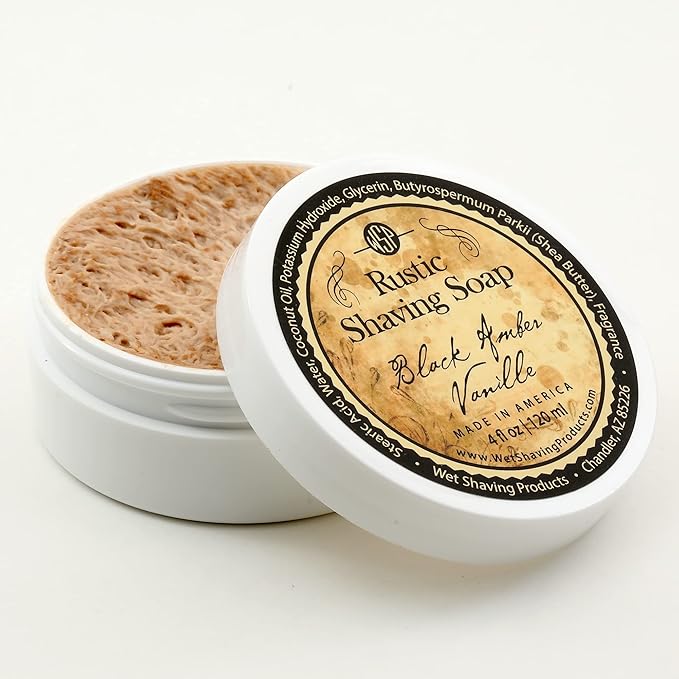 WSP Luxury Rustic Shaving Soap (Black Amber Vanilla) Artisan Made in America Using Vegan Natural Ingredients