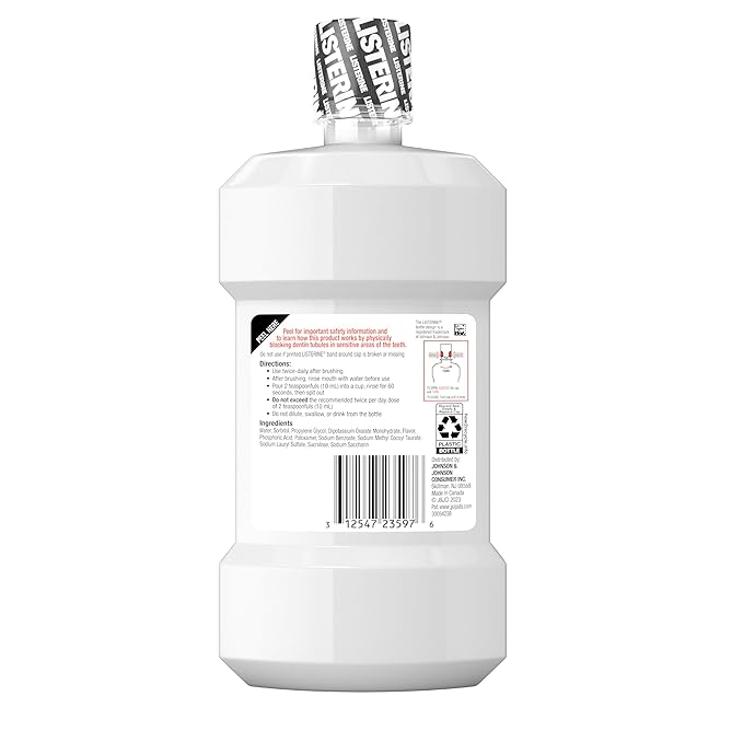 Listerine Sensitivity Alcohol Free Mouthwash, for Sensitive Teeth, Bad Breath Treatment, Oral Rinse for Adults; Fresh Mint Flavor, 500 mL, 2 Pack