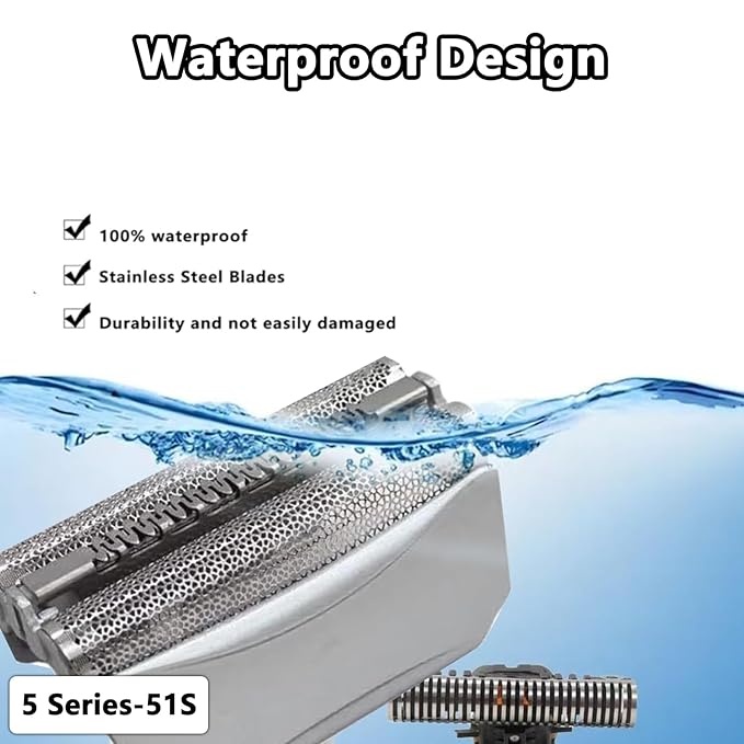 51S Replacement Head Compatible with Series 5 Replacement Foil and Cutte,Electric Shaver Replacement Foil Head Compatible with Series 5,5643,5644,5645,5646,5647,5649,5751,5757 Etc Model
