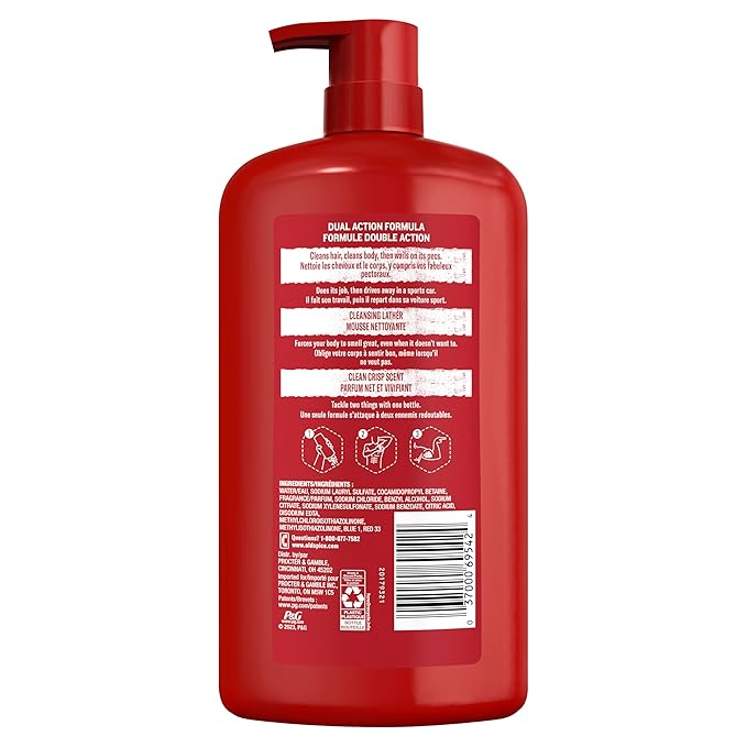 Old Spice Refreshing 2-in-1 Body & Face Wash for Men, High Endurance, 3X Defense, 24/7 Shower Fresh with Lasting Scent, Crisp Scent, 33.4 oz (Pack of 4)