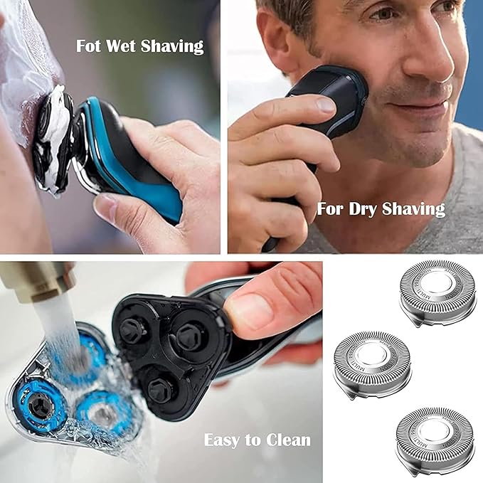 SH50/52 Replacement Heads Compatible with Philips Series 5000 Electric Shaver, Sh50 Replacement Blades Head Compatible with noreclo Series 5000, ATXX(S5xxx), PTXX (PT8xx, PT7xx) 3-Pack W/Brush