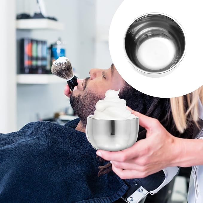 VALICLUD 2pcs Stainless Steel Shaving Soap Bowls Men’s Soap Foaming Containers Sturdy Barber Bubble Brush Vessels for Daily Face Shaving