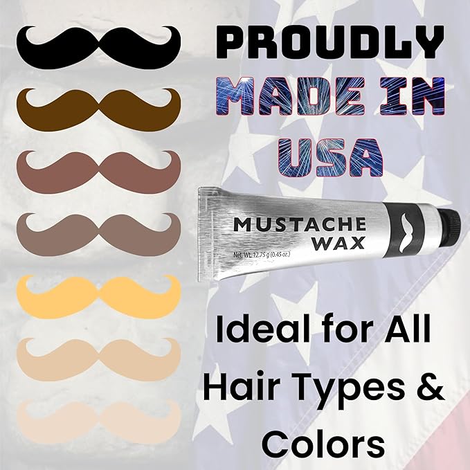 ALAZCO 3 Tubes Mustache Styling Wax Strong Hold Water Based Wax for Men Stache Beard Sideburns Eyebrows Grooming Touch-up All Hair Color Types Dries Clear - Travel TSA Approved - MADE IN USA