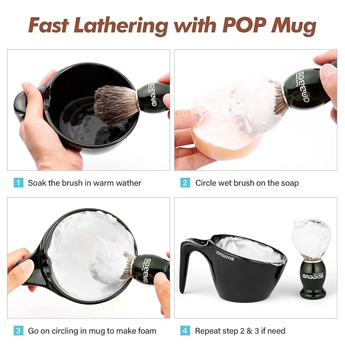 Anbbas Badger Hair Shaving Brush with Shaving Soap Bar and Upgrade Lathering Way-POP Mug A5 Melamine,Foaming Set for Men Wet Shave,Women Girls Hair Removal