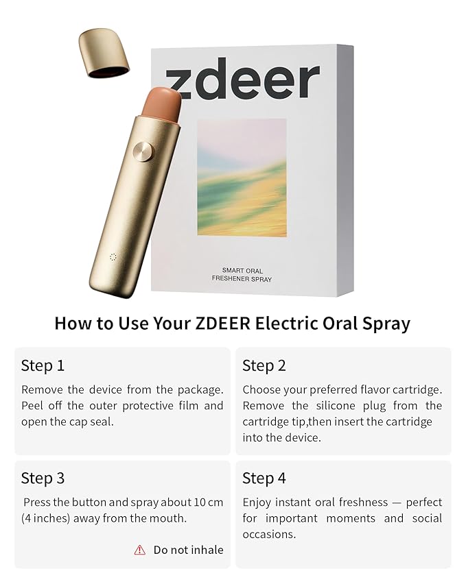 Electric Oral Spray - Probiotic Mouth Spray Fresh Breath, Alcohol Free Breath Spray for Bad Breath, Rechargeable, Travel Size, Various Flavors With 3 Flavors Cartridges