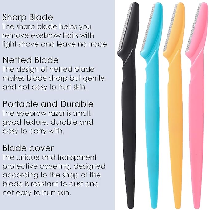 60Pcs Eyebrow Razor Multipurpose Exfoliating Dermaplaning Tool Trimming and Shaving Grooming Eyebrow Face Razor and Eyebrow Shaper for Women 3 Colors