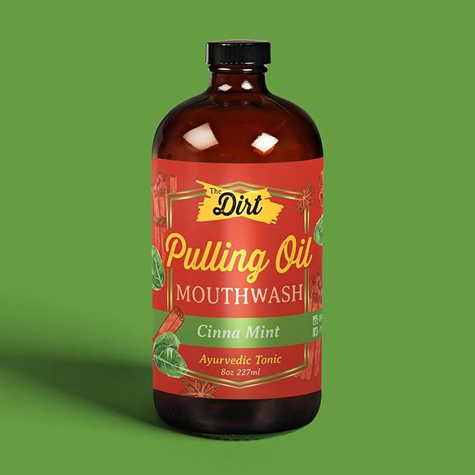 THE DIRT Oil Pulling Mouthwash - Gluten Free - Removes Plaque, Tartar, Bad Breath & Whitens Teeth (Cinna Mint, 8 Ounce)