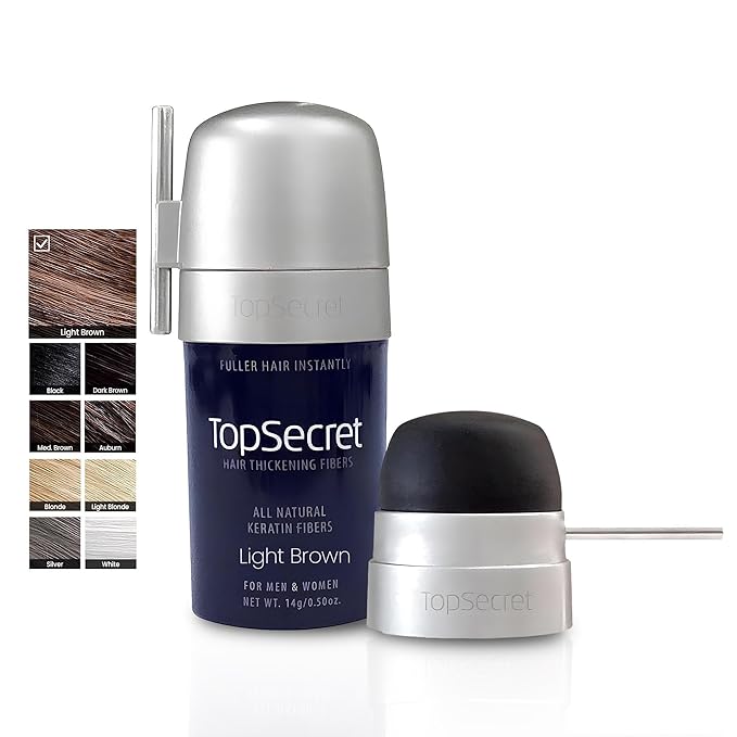 Top Secret Hair Thickening Building Fibers Applicator Included - Undetectable & Natural Hair Filler for Men & Women - Instantly Fill in Thinning Hair - Weather & Sweat Resistant (Light Brown, Medium)