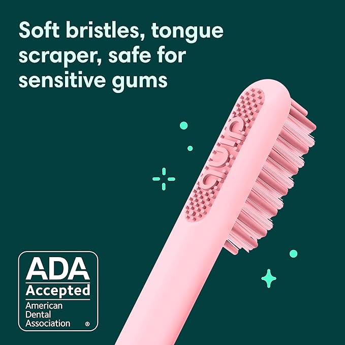 Quip Smart Sonic Toothbrush for Adults - Timed Electric Toothbrush with Bluetooth & Rewards App - Replaceable Brush Head, Soft Bristles, Metal Handle, 3 Month Battery Life - Travel Brush - All-Pink