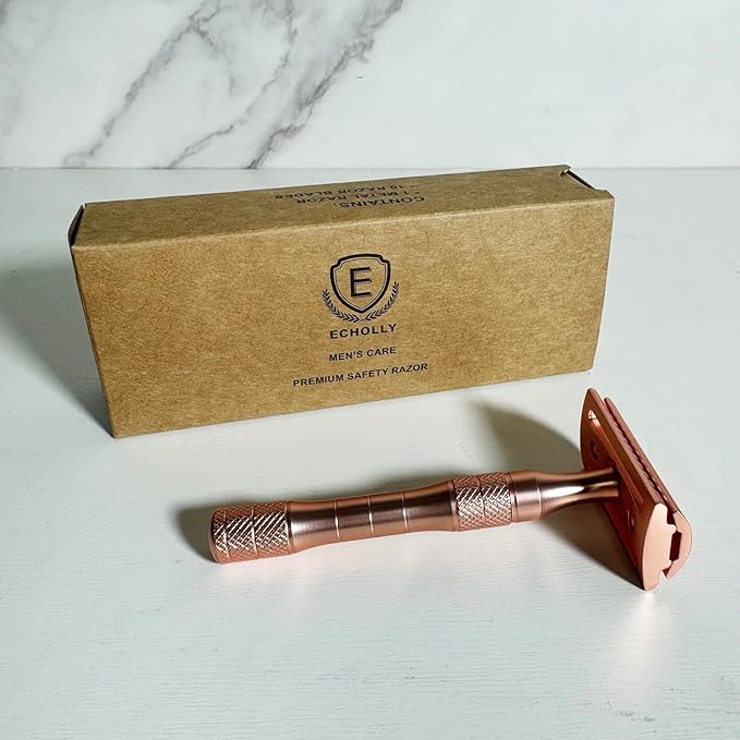 Elegant Rose Gold Safety Razor for Women–Vintage Double Edge Razor with 10 Swedish Blades, Stainless Steel Handle, Gift Box Set by Echolly (Solar Crown)