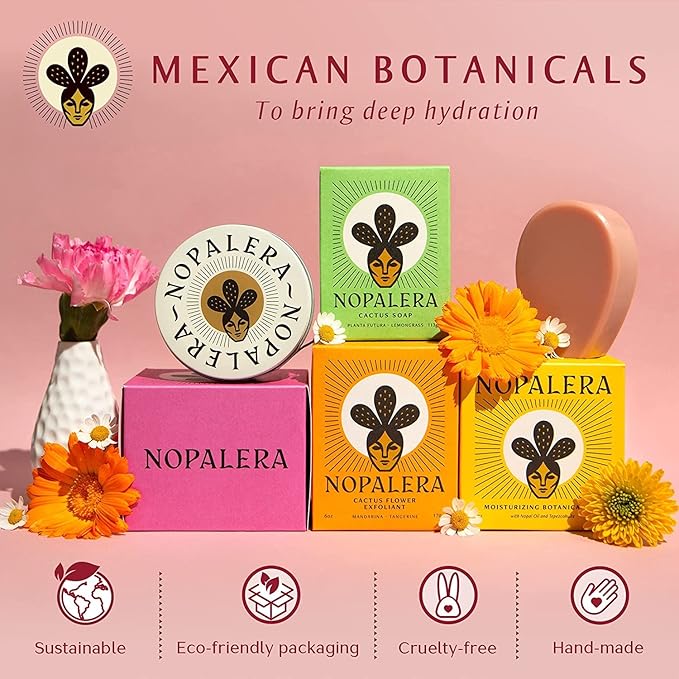 Nopalera Bar Soap, Lemongrass Essential Oils - Natural Body and Face Cleanser, Moisturizing and Exfoliating, Soft Skin Care Made With Clean, Vegan Ingredients, 4 oz