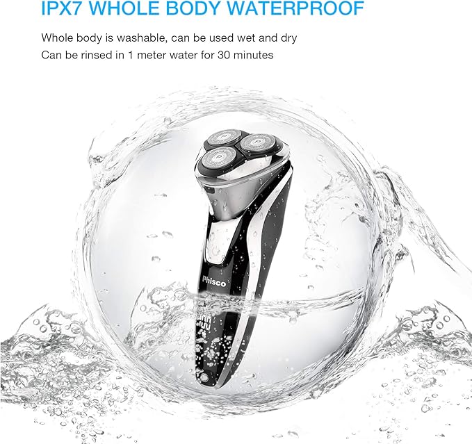 Phisco Electric Shaver Razor for Men, Rechargeable Floating Rotary Razor with Pop-up Sideburn Trimmer, LED Display Waterproof Shaver for Dry Wet Shaving