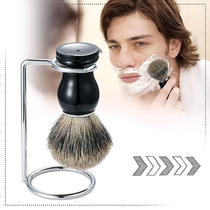 Vtrem Shaving Brush Set for Men 2 in 1 Pure Badger Hair Shaving Brushes with Plastic Handle, Stainless Steel Shaving Stand Perfect for Wet Shave