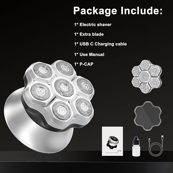 Head shavers for Bald Men,Upgraded 7D Bald Head Electric Razors,-IPX6 Waterproof Dry Wet Rotary Shavers/Razor for Balder with an Extra agnetic Head(White)
