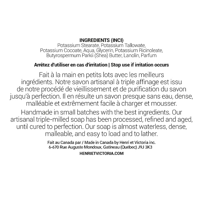 Henri et Victoria Shaving Soap For Men | Cognac and Cuban Cigars Fragrance | Smooth Shave, Lathers Up Nicely, Long-Lasting Scent | Triple Milled Soap, Canadian Made by Skilled Artisan 114 g (4 oz)