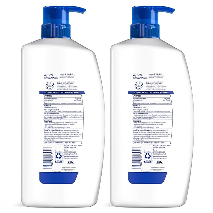 Head & Shoulders Anti-Dandruff Shampoo and Conditioner, Smooth & Silky 2-in-1 Twin Pack, 1% Pyrithione Zinc, Shampoo for Women, Healthy Frizz-Free Hair, 31.4 fl oz Each