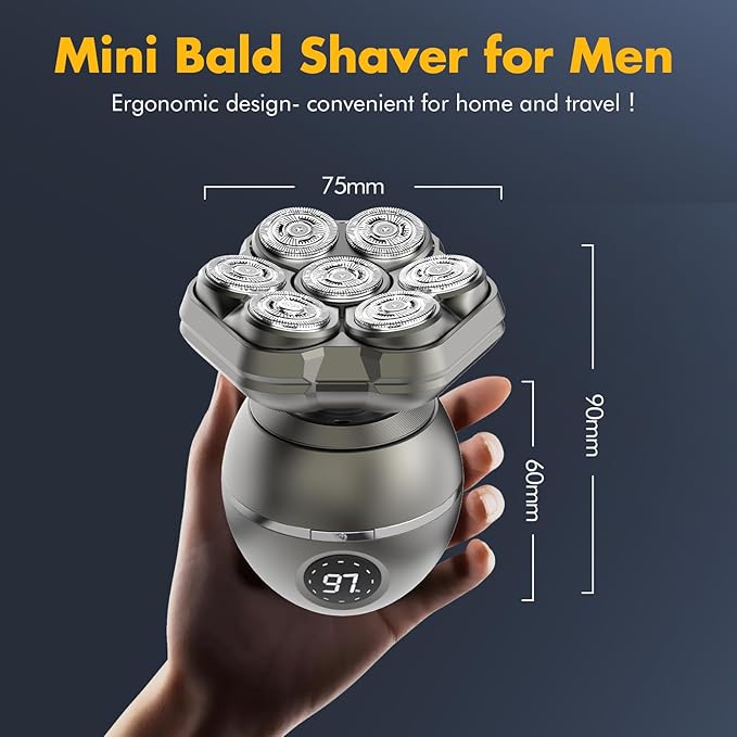 7D Head Shavers for Bald Men: 6 in 1 Detachable Bald Head Shavers - IPX7 Waterproof Wet Dry Electric Razor for Men- LED Display Shaving Grooming Kit with Type-C Charge