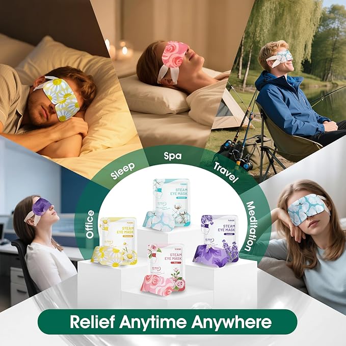 AROIC 60 Pack Steam Eye Masks Disposable for Dry Eyes, Heated Eye Mask Warm Compress for Eyes, Relaxation Valentines Day Gifts, Travel Essentials - Lavender, Unscented, Chamomile, Rose