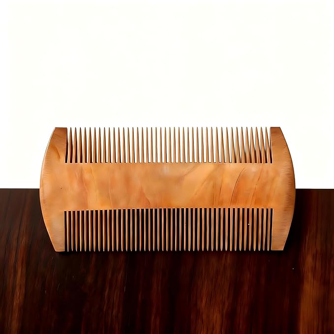 Men's Double-Sided Wooden Beard Comb, Premium Wood Grooming Comb for Mustache & Facial Hair Detangling, Smooth Anti-Static Beard Styling Comb for Daily Care