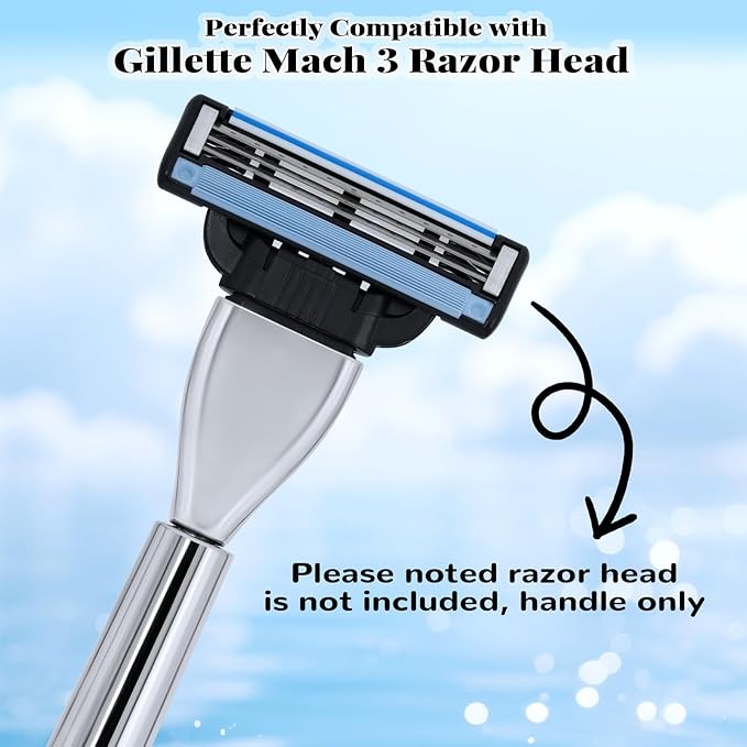 Razor Handle Only Compatible with Gillette Mach 3- Ergonomic Metal Handle, Reusable for Superior Shaving(Handle Only,No Blades)