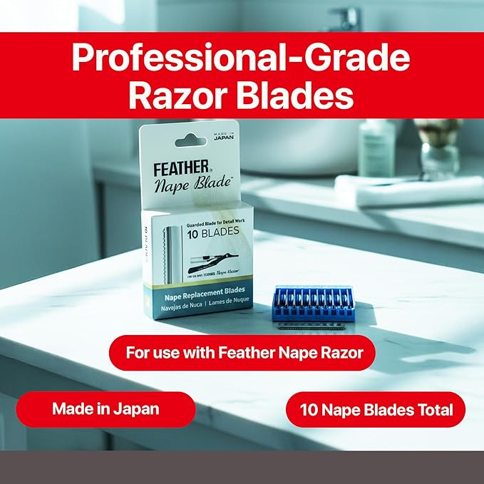 Feather - Nape Blades - Single Edge Guarded Replacement Blades – Fits Feather Nape & Body Razor – For Thinning, Layering, Precision Styling & Body Hair Removal – Japan Made - 10 Pack