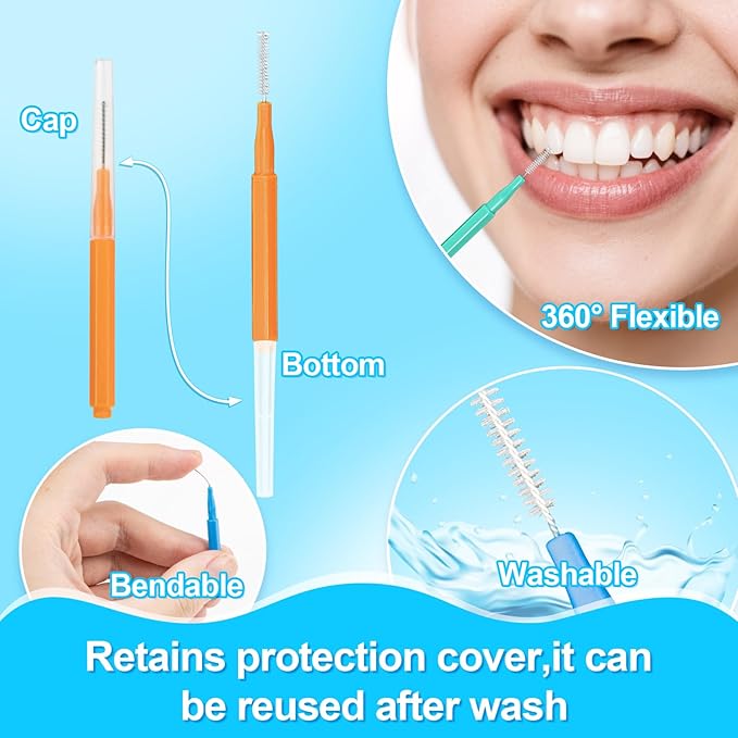 100 Pcs Interdental Brushes Between-Teeth Disposable Braces Brush for Teeth,Interproximal Dental Brush Picks,Toothpick Dental Flossing Oral Hygiene Cleaning for Home,Travel,Work,School