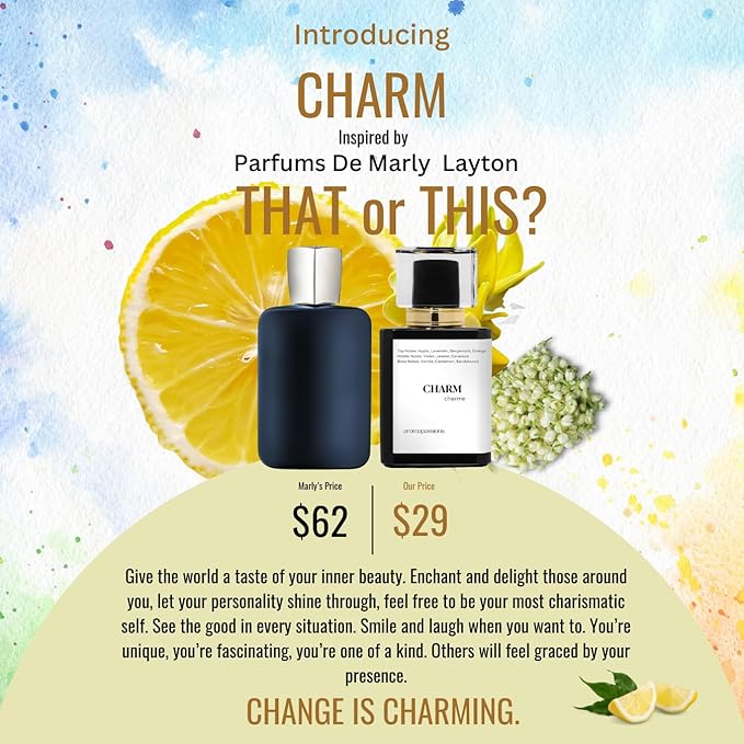 CHARM | Inspired by Parfums De MRLY LAYTON | Pheromone Perfume for Men and Women | Extrait De Parfum | Long Lasting Dupe Clone Perfume Cologne | Essential Oil Fragrance | (30 ml / 1 Fl Oz)