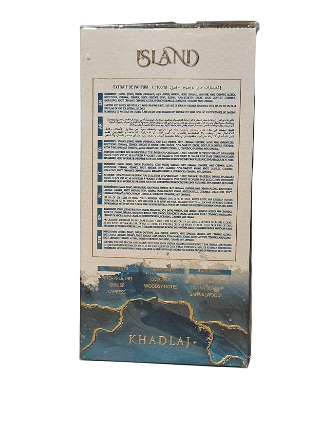 KHADLAJ Island Extrait De Parfum, Luxury Fragrance in Emerald Green Glass Bottle with Gold Cap, Premium Middle Eastern Perfume