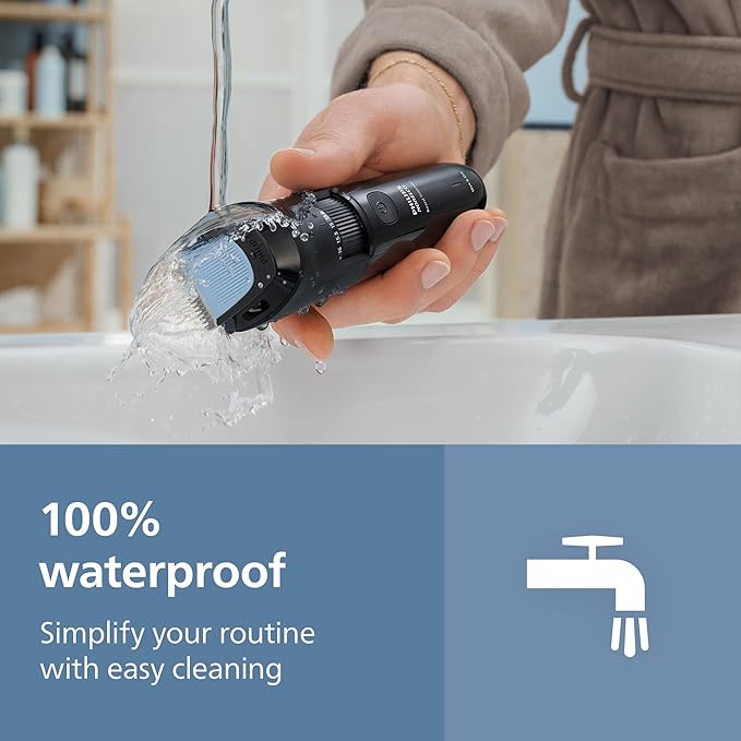 Norelco Philips 100% Waterproof Beard Trimmer 3000 Series with Self-Sharpening Blades, 40 Adjustable Beard Trimmer Length Settings & Two Lift&Trim Combs, USB Charging, BT3620/40