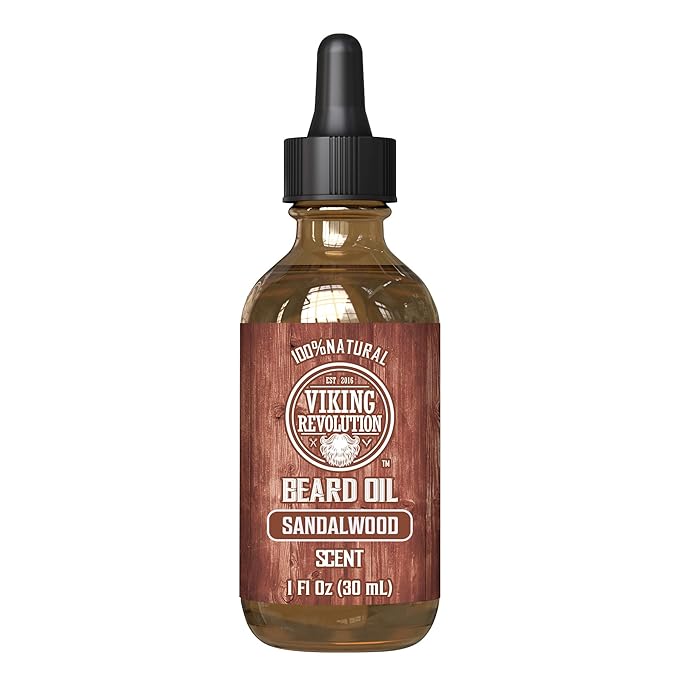 Viking Revolution Beard Oil for Men - Natural Mens Beard Oil with Argan Oil and Jojoba Oil - Beard Softener, Strengthens and Moisturizes - Beard Conditioner for Men (Sandalwood, 1 Pack)