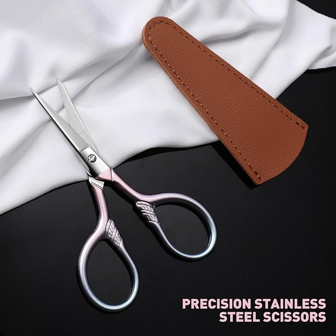 Personal Care Professional Beauty Tools (pink) Small scissors Facial hair removal and ear, nose and eyebrow, beard trimming Stainless steel fine straight head scissors