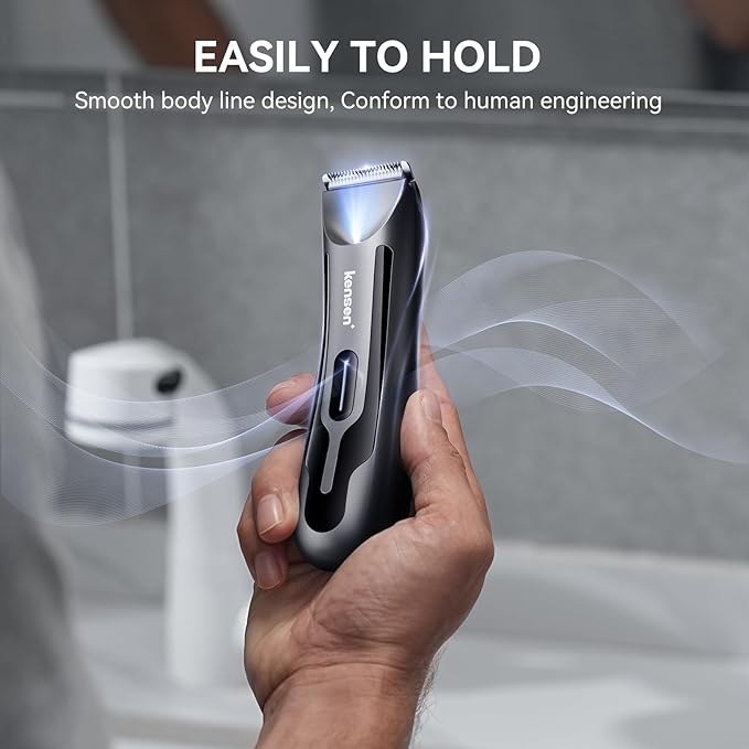 kensen Body Hair Trimmer for Men - Manscape Groin & Pubic Hair Trimmer for Men, Mens Body Shaver with LED Light Travel Case IPX7 Waterproof Wet Dry Use Rechargeable Ball Shavers (Black)