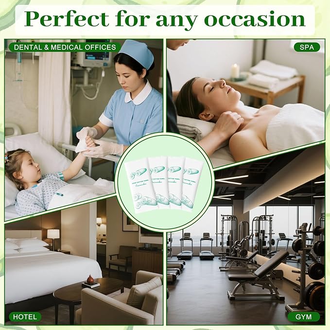Moist Cotton Towel Bulk Moist Towelettes Individually Wrapped,White Towel Services,Refreshment Pre Moistened Towels for Dentist Travel Sport Party Hotel 50,Cucumber