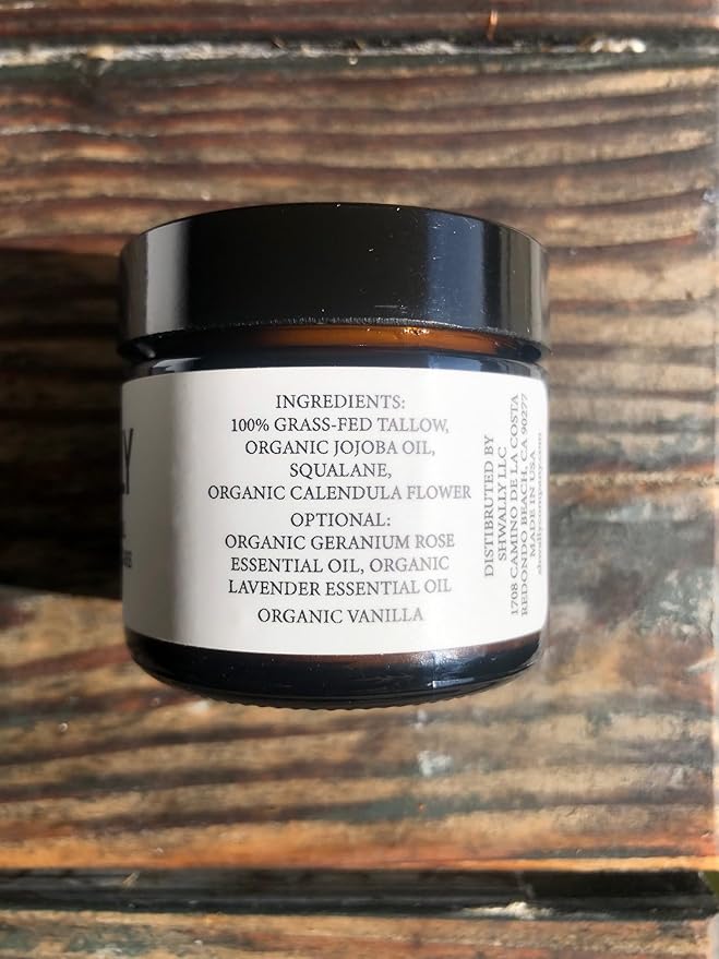 Shwally Tallow & Squalane Non-Comedogenic Face Balm - Tallow Moisturizer - 100% Grass-Fed Tallow, Squalane & Calendula Flowers - Creates Soft, Smooth Skin - 2 Oz (Mild Geranium Rose + Lavender)