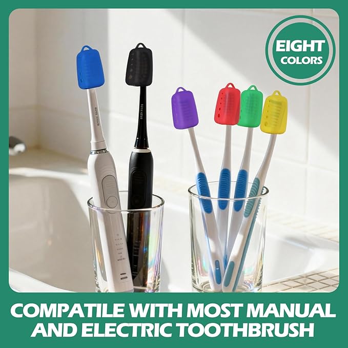 Lapfoon 8 Pack Silicone Toothbrush Covers, Tooth Brush Cover Cap for Electric & Manual Toothbrushes, Toothbrush Travel Essentials