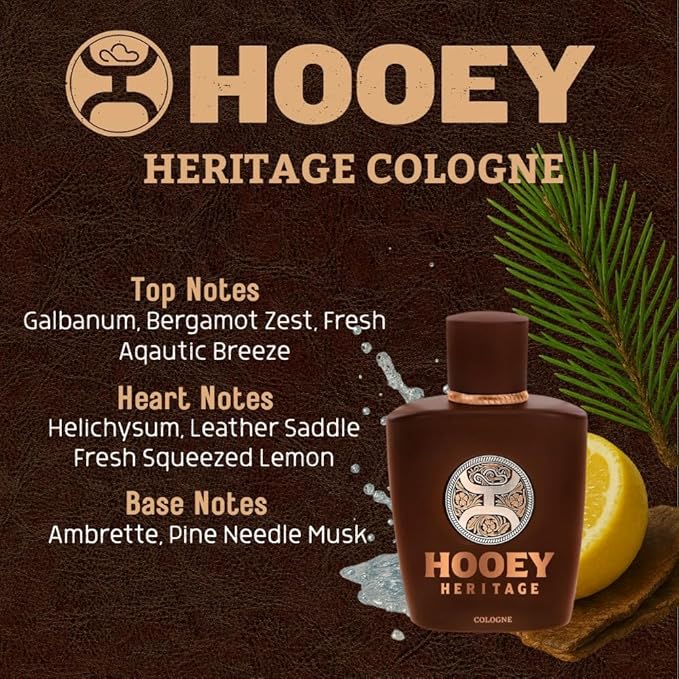 HOOEY Heritage Men’s Cologne – Sophisticated & Bold Fragrance for Men – Leather Saddle, Pine Needle Musk, Fresh Aquatic Breeze – Long-Lasting Men’s Cologne