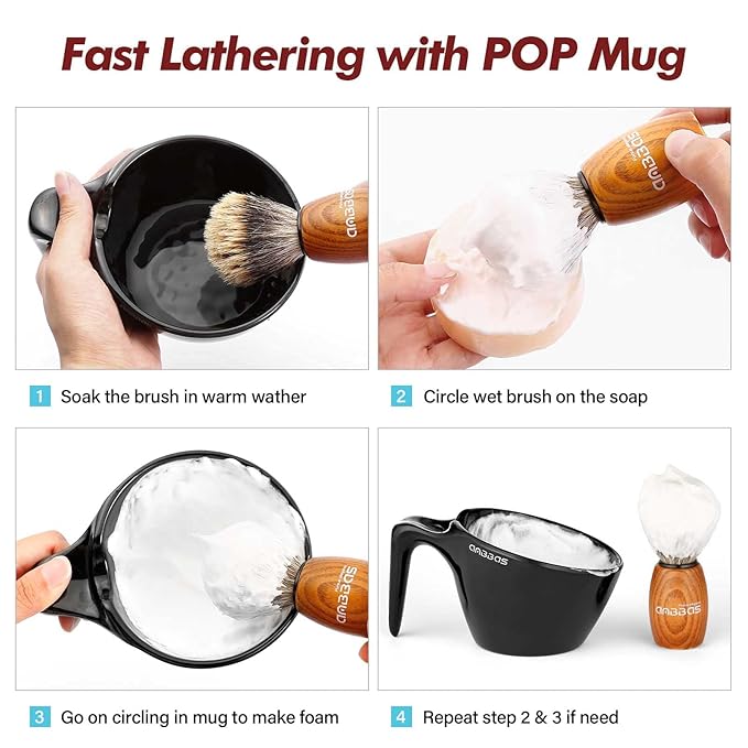 Anbbas Badger Hair Shaving Brush with 100g Shaving Soap Refill and Upgrade Lathering Way-POP Mug A5 Melamine,Foaming Set for Men Wet Shave,Women Girls Hair Removal