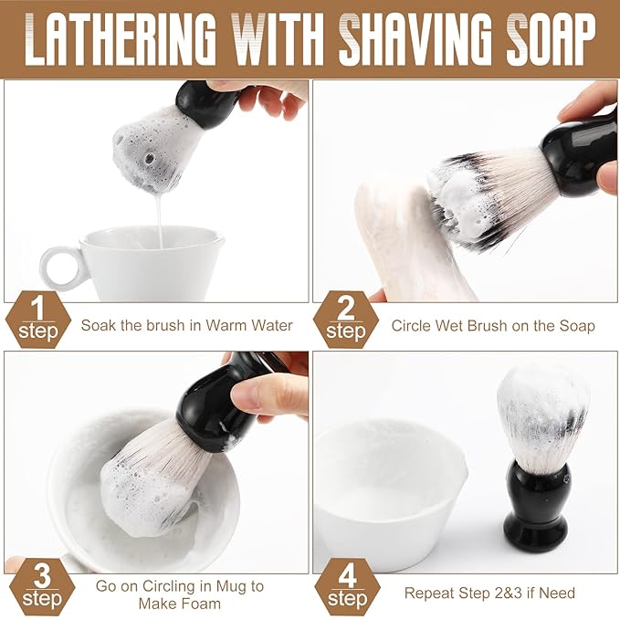 2 Pack Men Shaving Brush, Soap Synthetic Hair Tool & wet Shave Using Cream with Hard Wood Handle Synthetic Travel Paint Brush for Men Valentine Gifts Hair Salon Tool Home(Brown, Black,stylish)