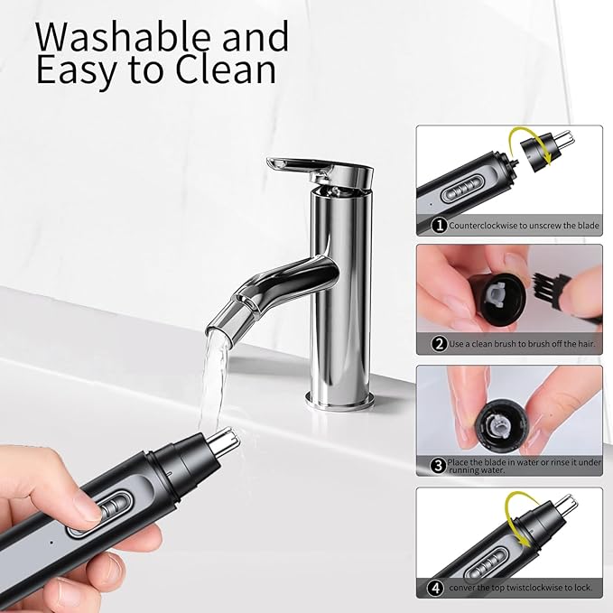 Nose Hair Trimmer for Men Women, USB Rechargeable Electric Ear Nose Hair Trimmer Clipper, Professional IPX7 Waterproof Dual Edge Blades for Easy Cleaning